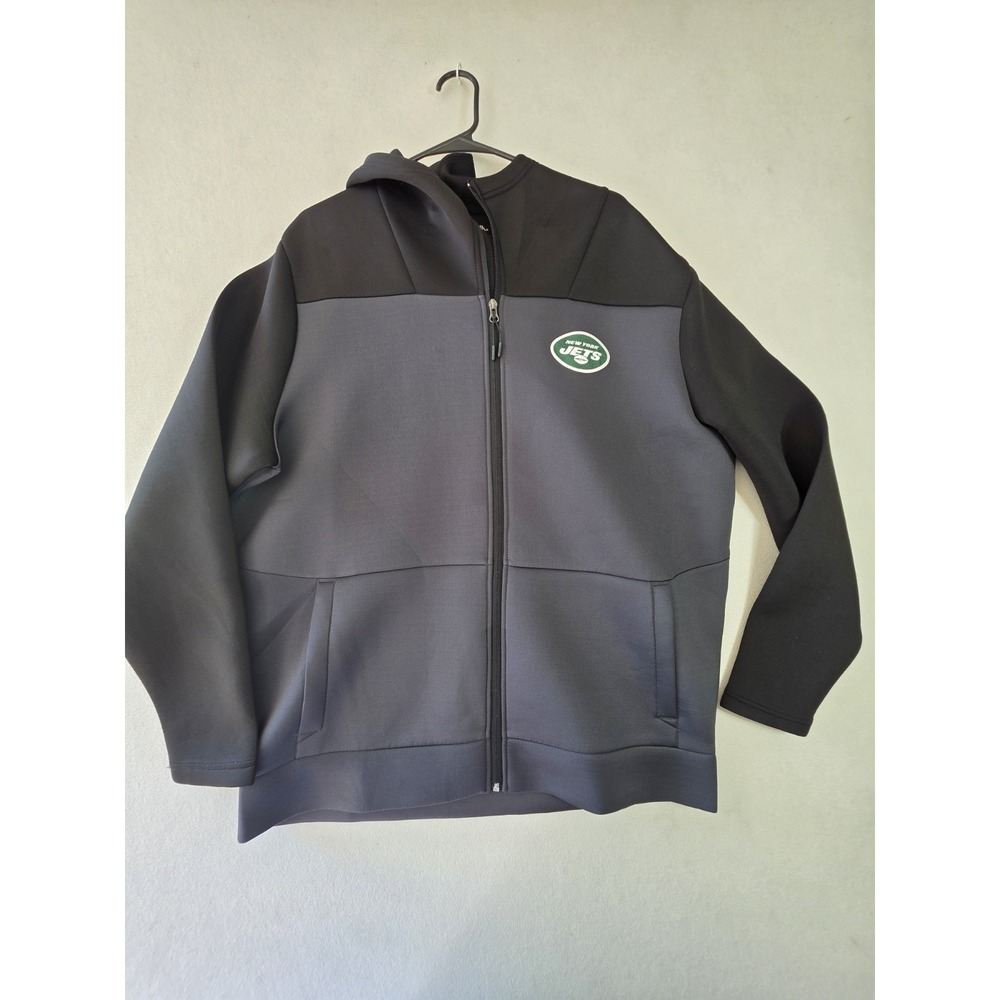 New York Jets Antigua Mens 2XL Full Zip Hooded Jacket Black Gray NFL